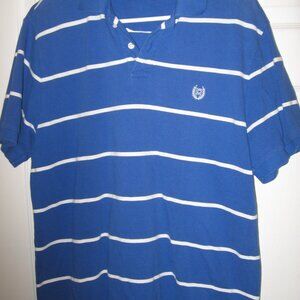 Chaps Polo Shirt Men's Large Blue w/ White Stripes